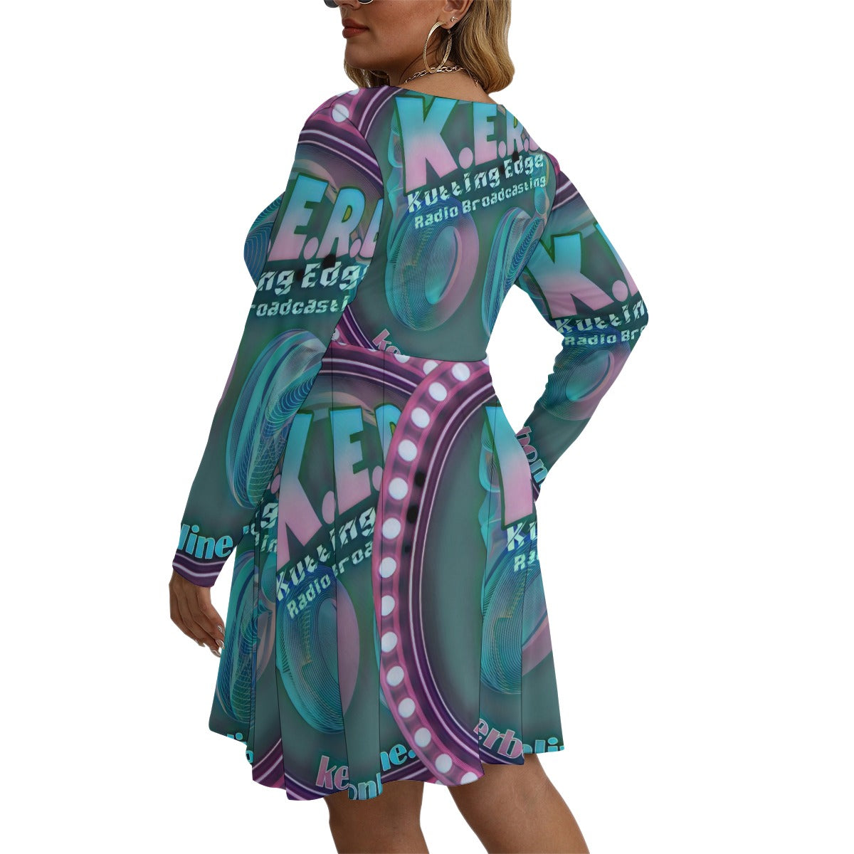 KERB Nightwave Logo Long Sleeve Dress(Plus Size)