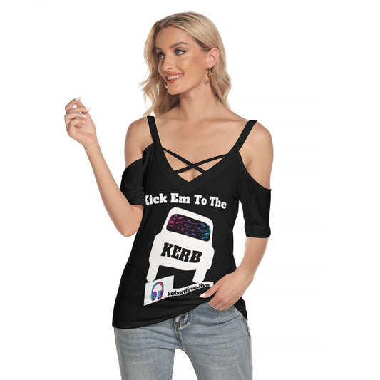 Kick Em to the KERB  Women's Cold Shoulder T-shirt With Criss Cross Strips