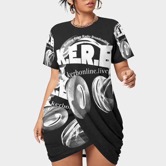 KERB Snow Headphones Logo Women’s Stacked Hem Dress With Short Sleeve {Plus Size）