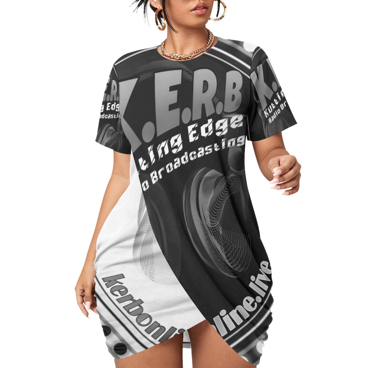 KERB Monochrome x Fadeout Women’s Stacked Hem Dress With Short Sleeve (Plus Size)