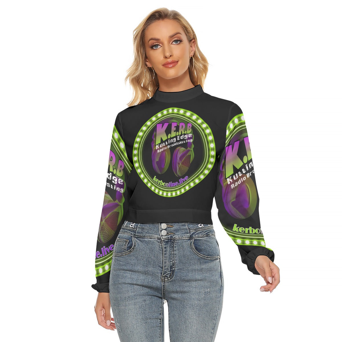 KERB Purple and Lime Logo Women's Backless Blouse
