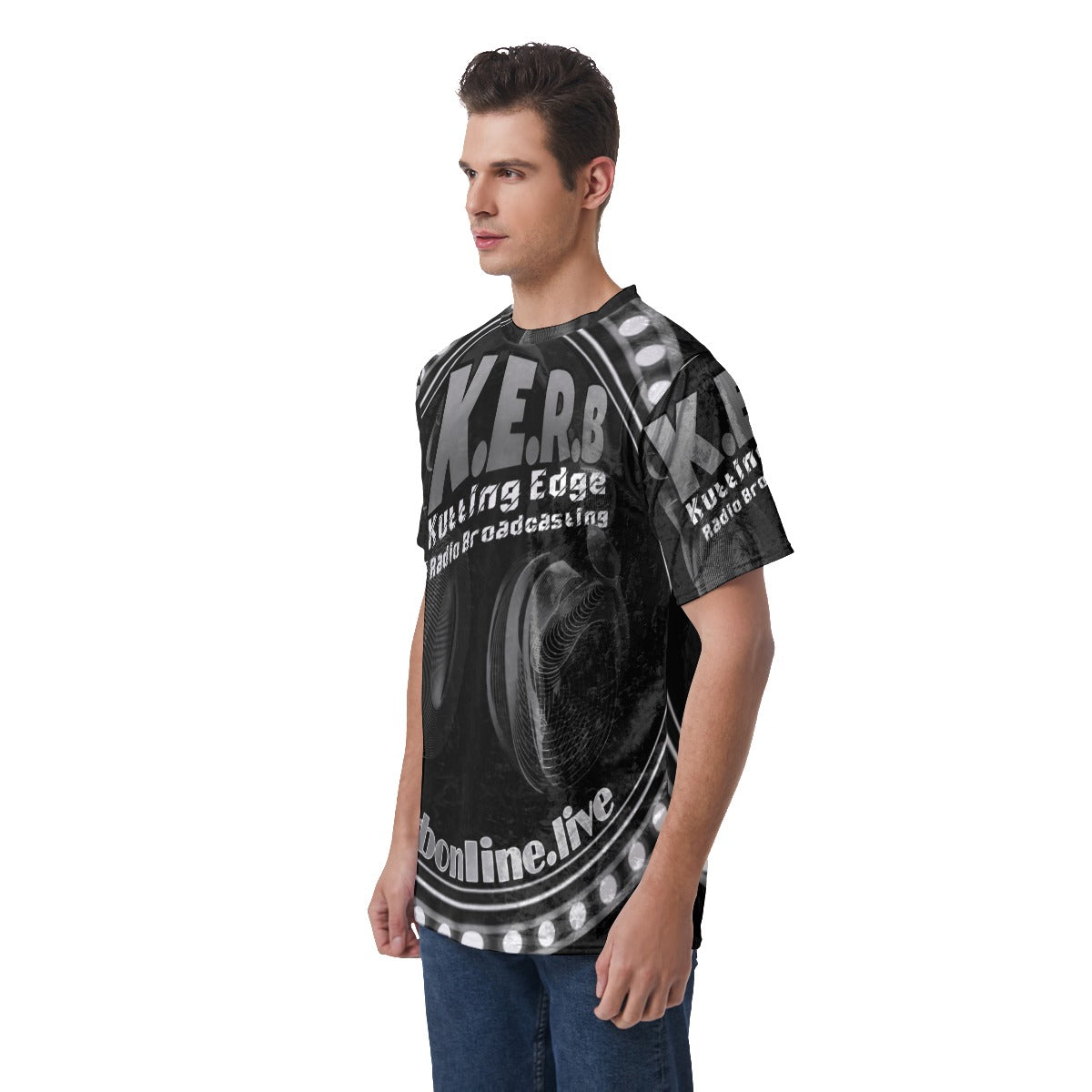 KERB Monochrome Logo Velvet Men's T-Shirt - BLACK